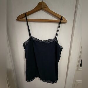 Ann Taylor Factory size large dark blue adjustable straps string tank with lace